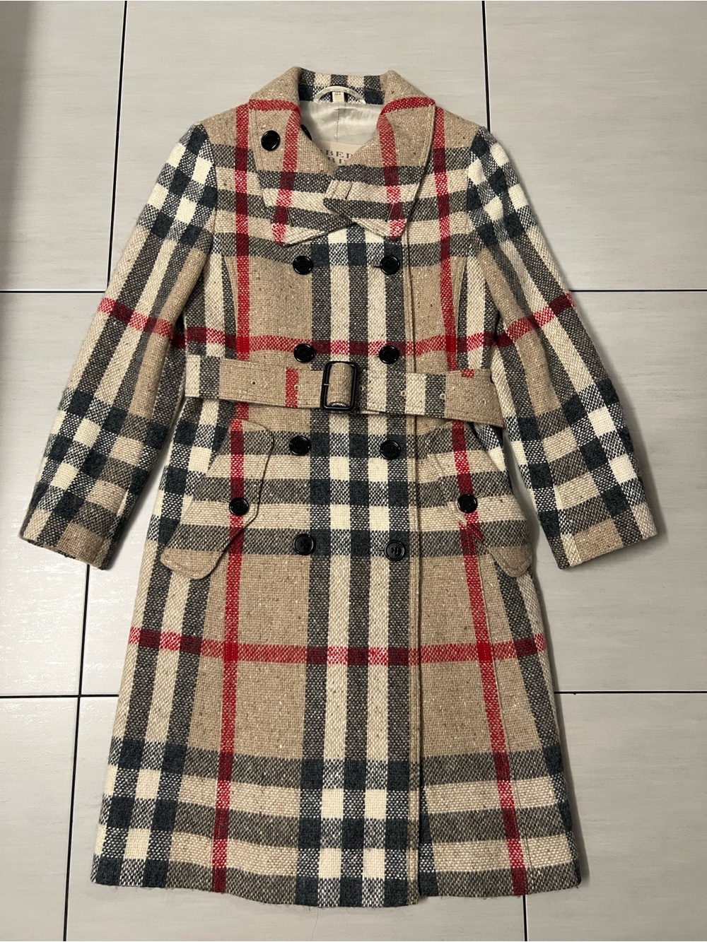 Burberry Nova Check Wool Trench Coat Size 6